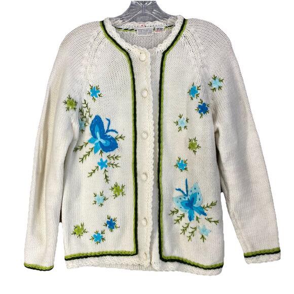 🦋 May Co Womens 38 Medium Embroidered Butterfly Cardigan Cottagecore 🦋 - Picture 1 of 13